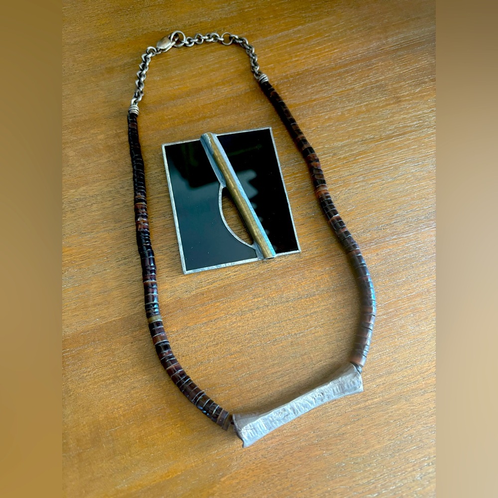 Mixed media vintage 90’s hand-crafted necklace and brooch - unique!